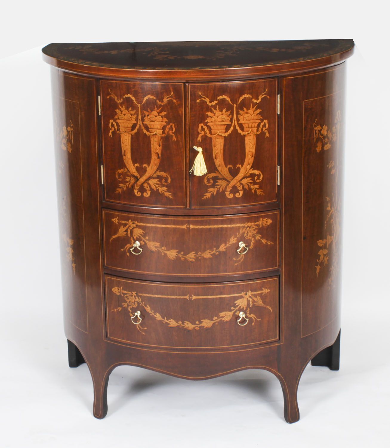 Victorian Marquetry Demi Lune Cabinet 19th Century photo furniture