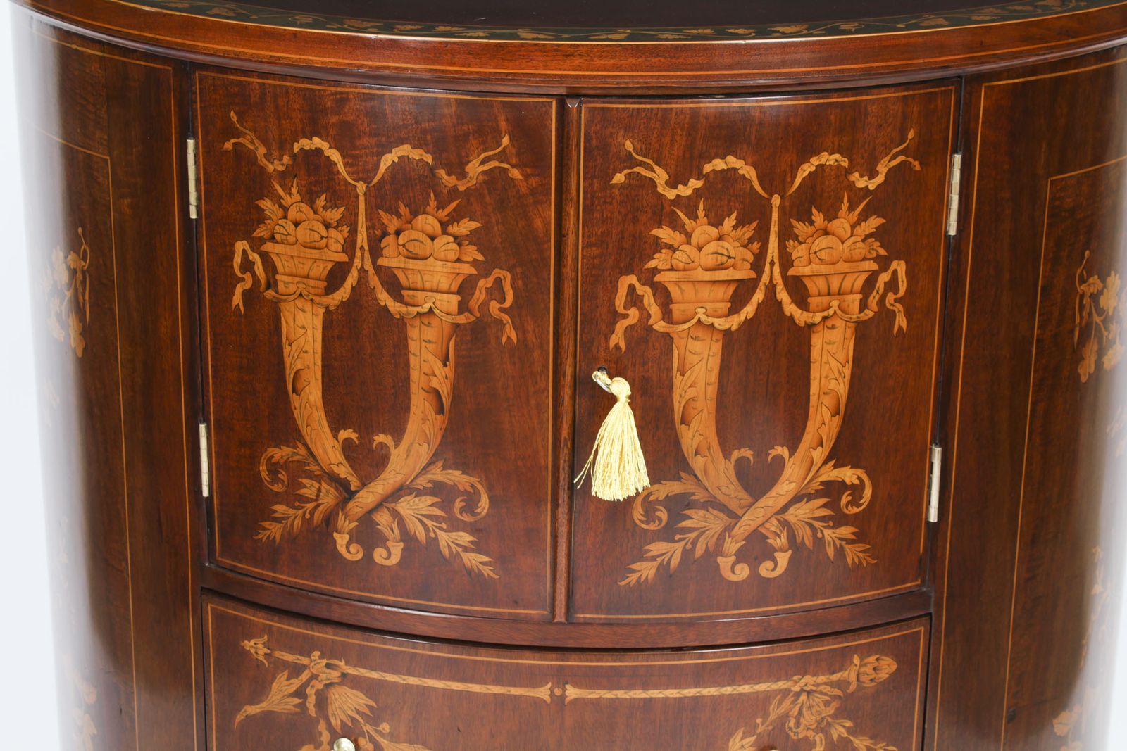 Victorian Marquetry Demi Lune Cabinet 19th Century photo vintage