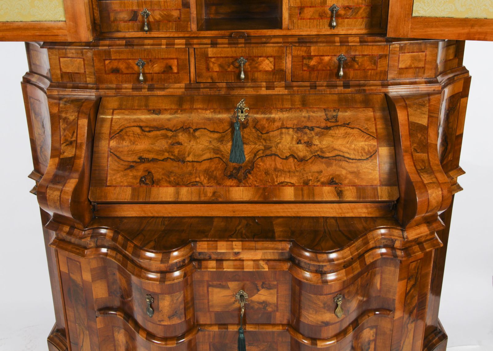 Antique Italian Venetian Burr Walnut Bureau Bookcase  19th Century photo vintage