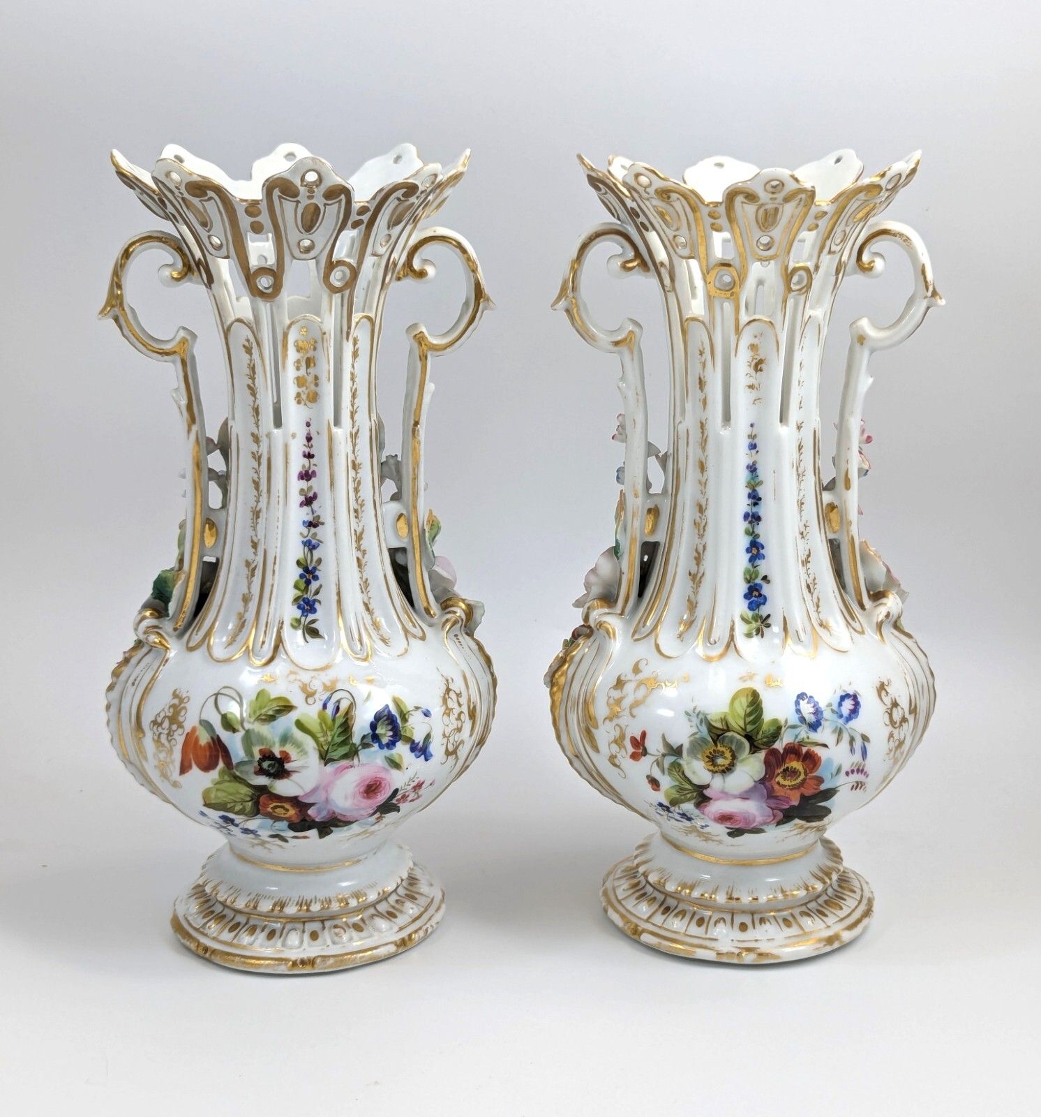 A Pair Of Old Paris Porcelain Vases, C. 19th Century photo for sale