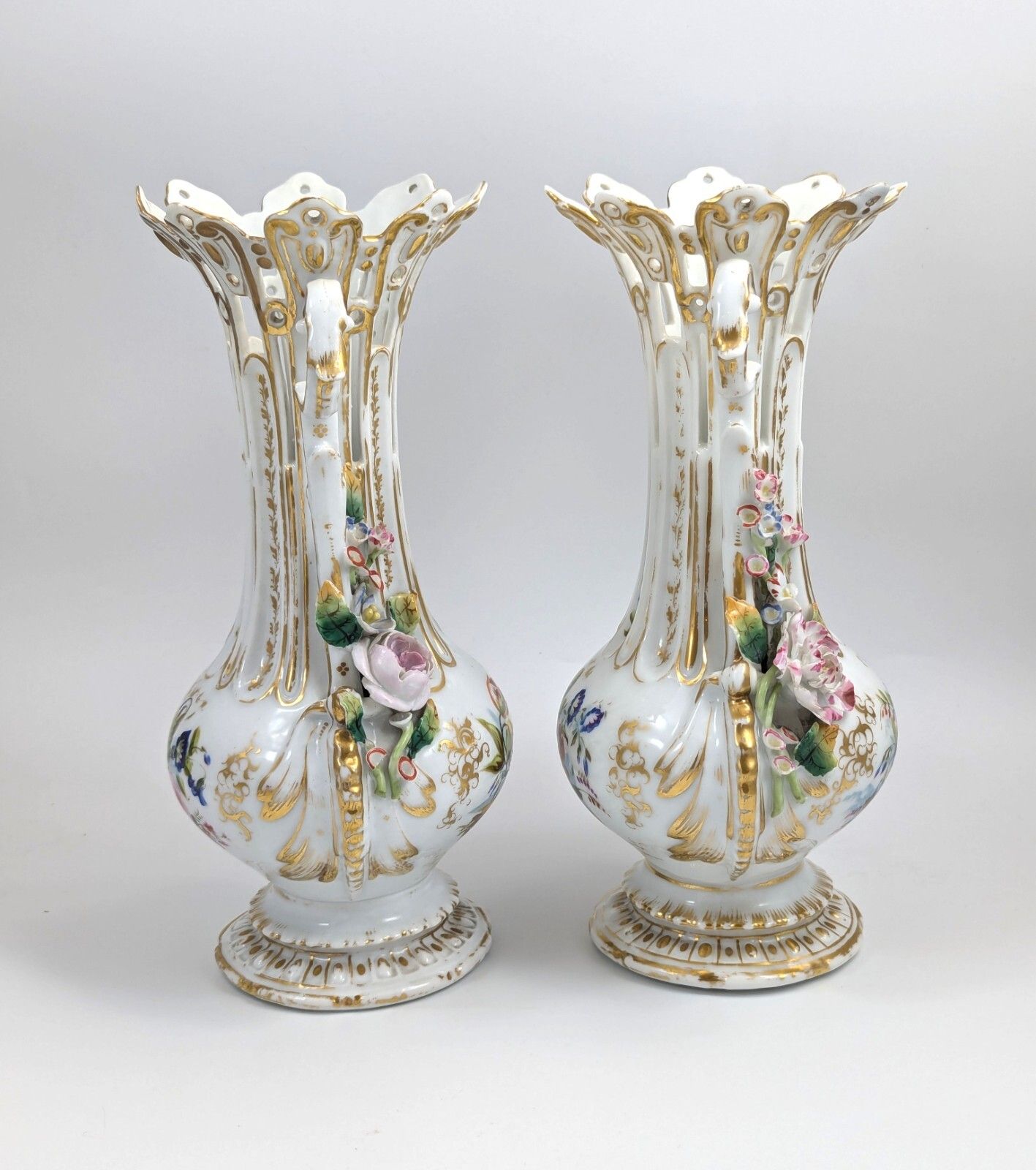 A Pair Of Old Paris Porcelain Vases, C. 19th Century photo Home Decor