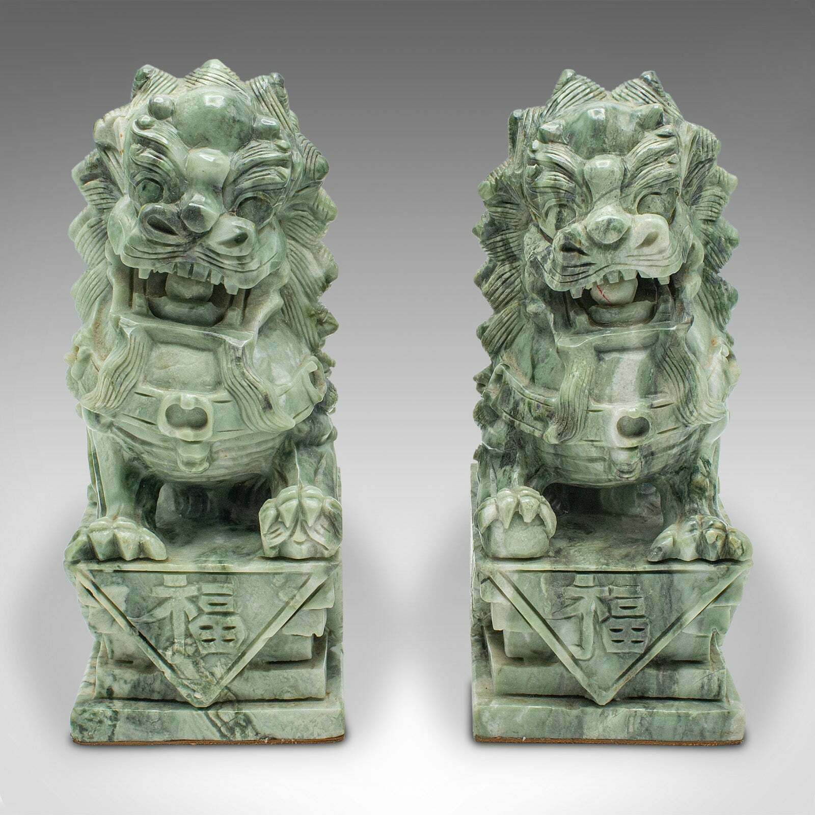 Pair Of Antique Oriental Bookends, Chinese, Jade Marble, Dog Of Fo, Victorian photo furniture