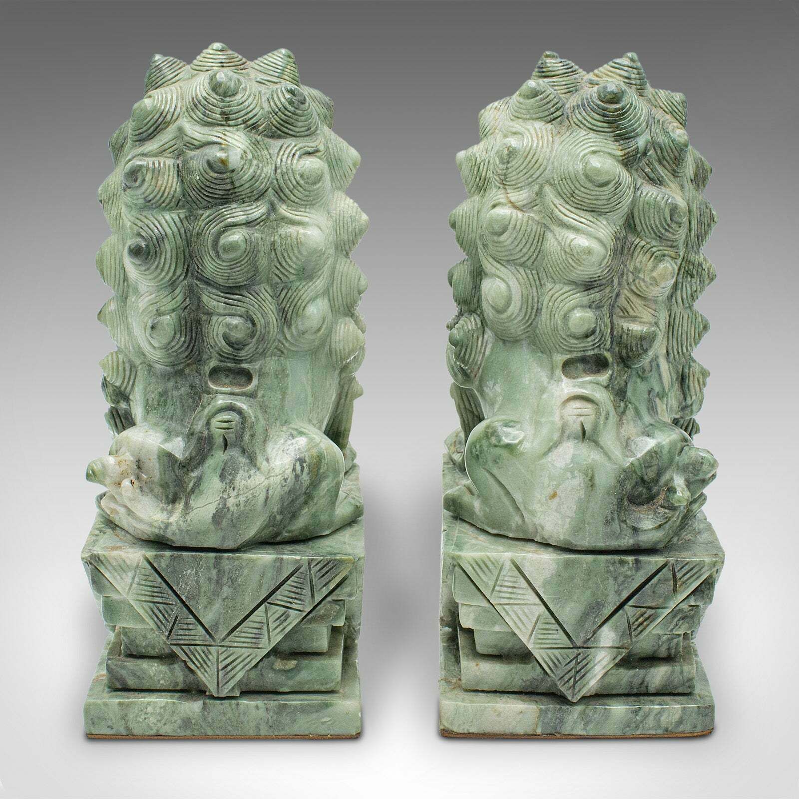 Pair Of Antique Oriental Bookends, Chinese, Jade Marble, Dog Of Fo, Victorian photo for sale