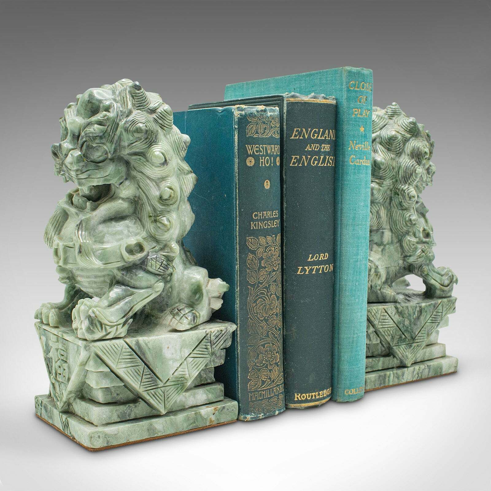 Home Decor Pair Of Antique Oriental Bookends, Chinese, Jade Marble, Dog Of Fo, Victorian photo