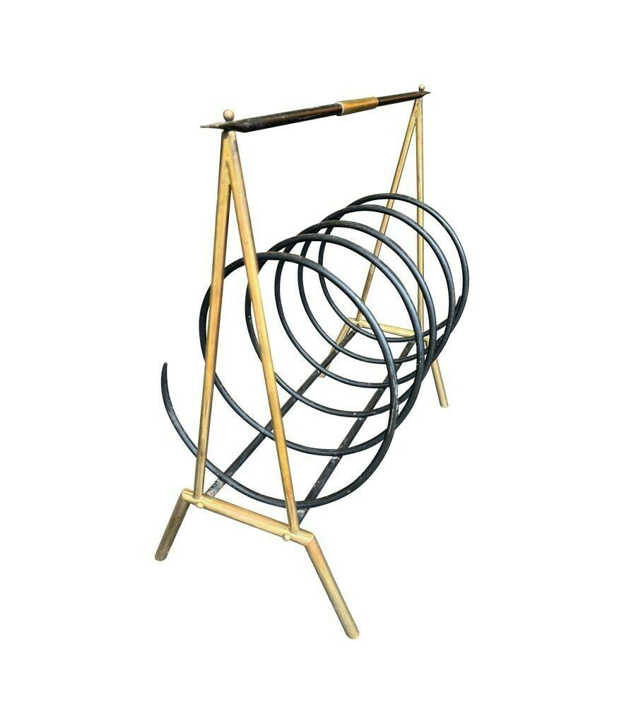 An Unusual Italian 1950s Brass And Black Lacquered Spiral Magazine Rack photo buy