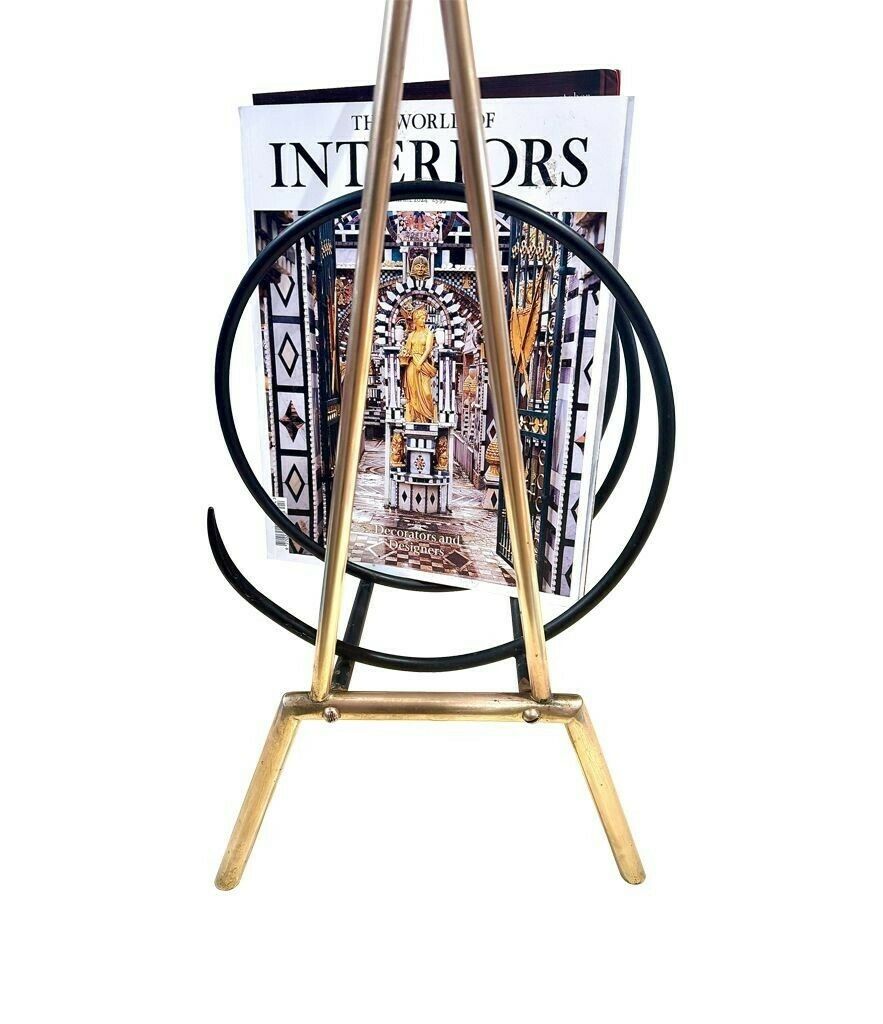 An Unusual Italian 1950s Brass And Black Lacquered Spiral Magazine Rack photo vintage