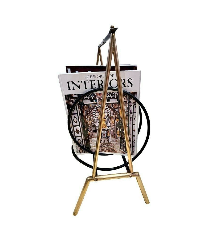 photo for sale An Unusual Italian 1950s Brass And Black Lacquered Spiral Magazine Rack