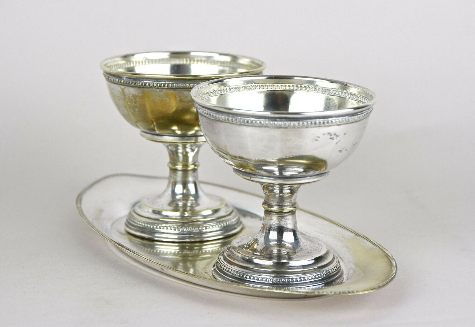 Art Nouveau Silvered Brass Goblets On Tray By Argentor, 20th Century, At Ca. 1910 photo vinterior