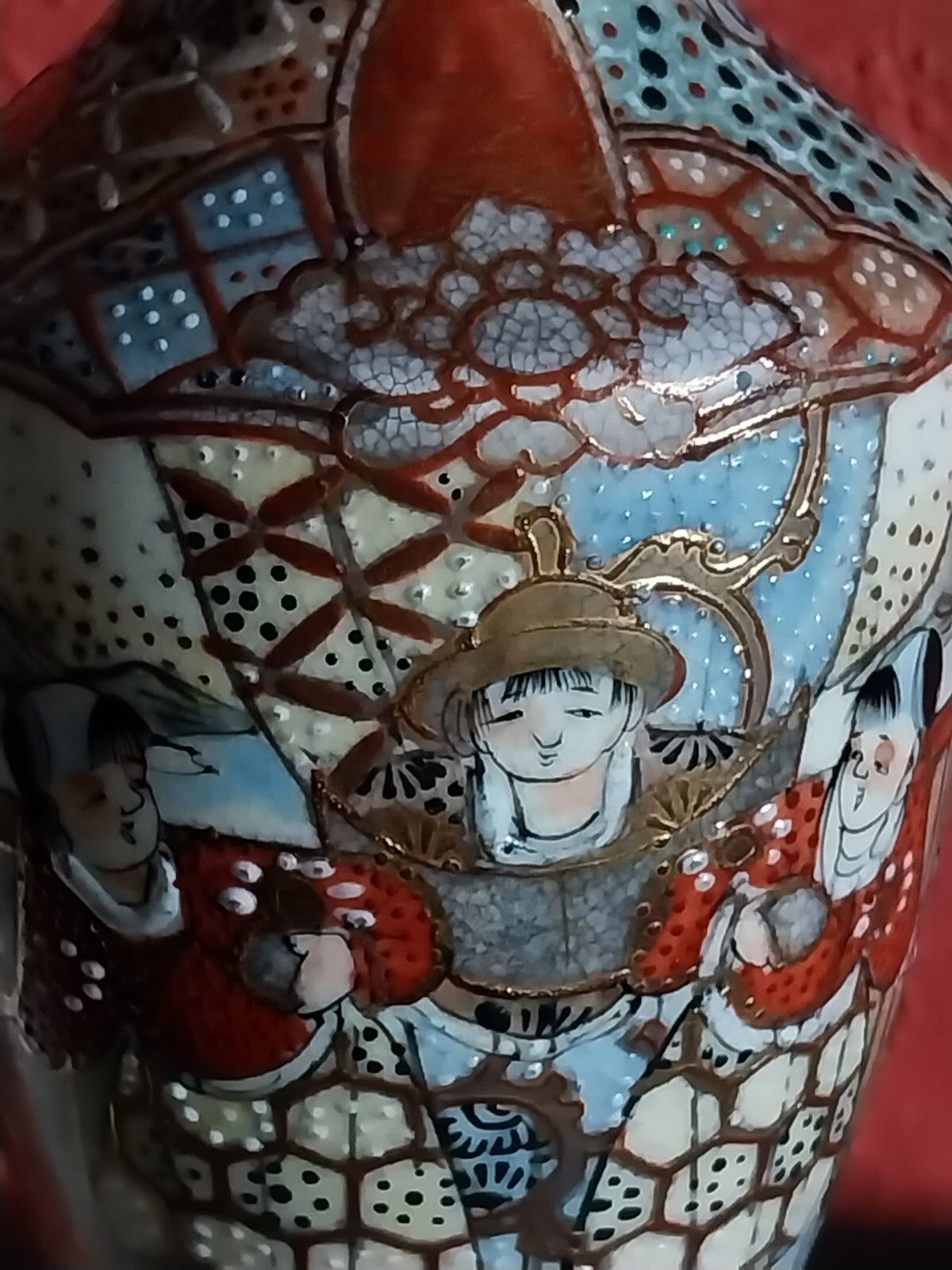 Home Decor Antique Vintage Japanese Satsuma Vase Hand Painted Gilded 19 Cm photo