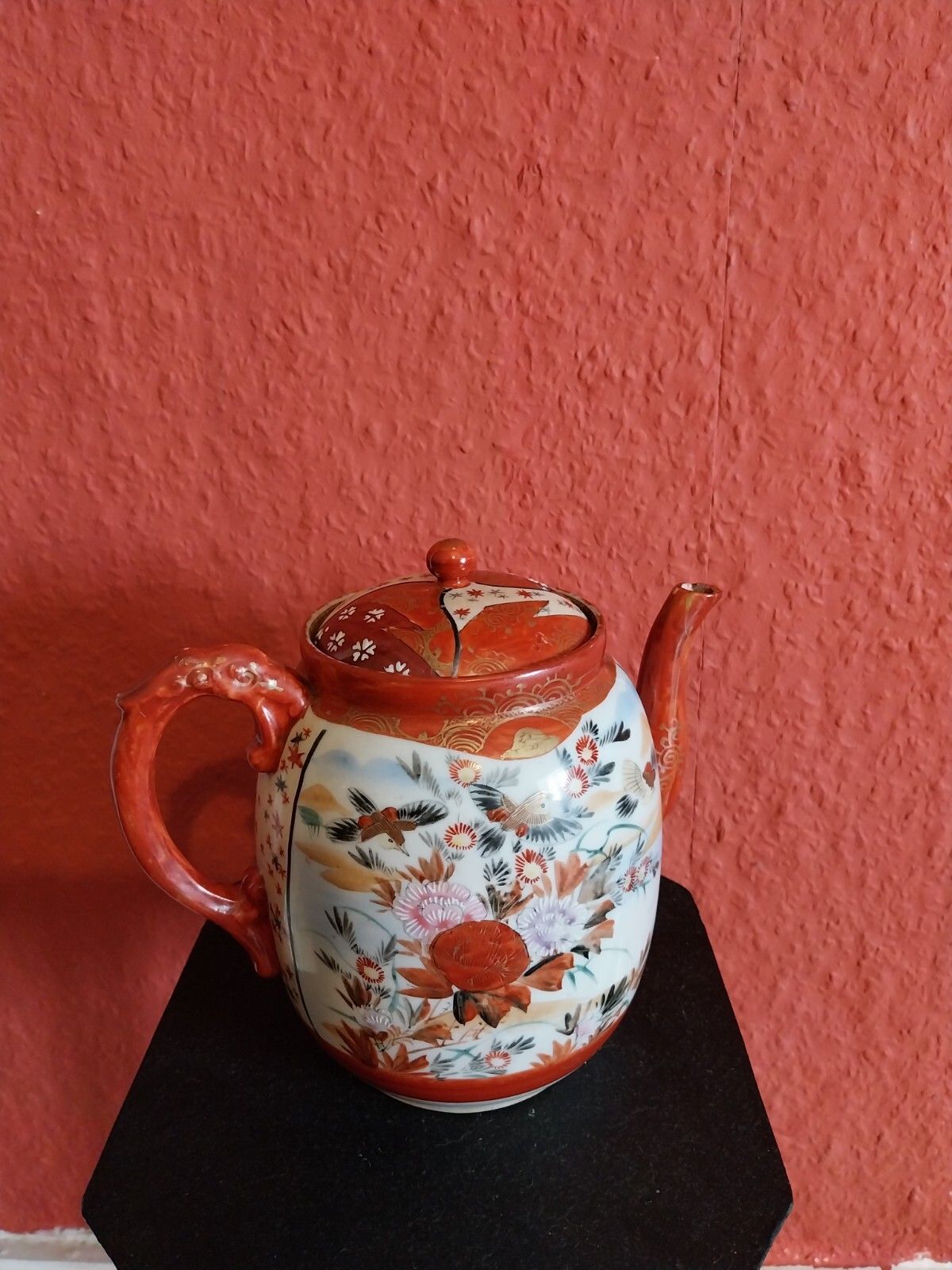 Antique Japanese Kutani Tea Pot With Porcelain Strainer Infuser Rare 19 Century photo for sale