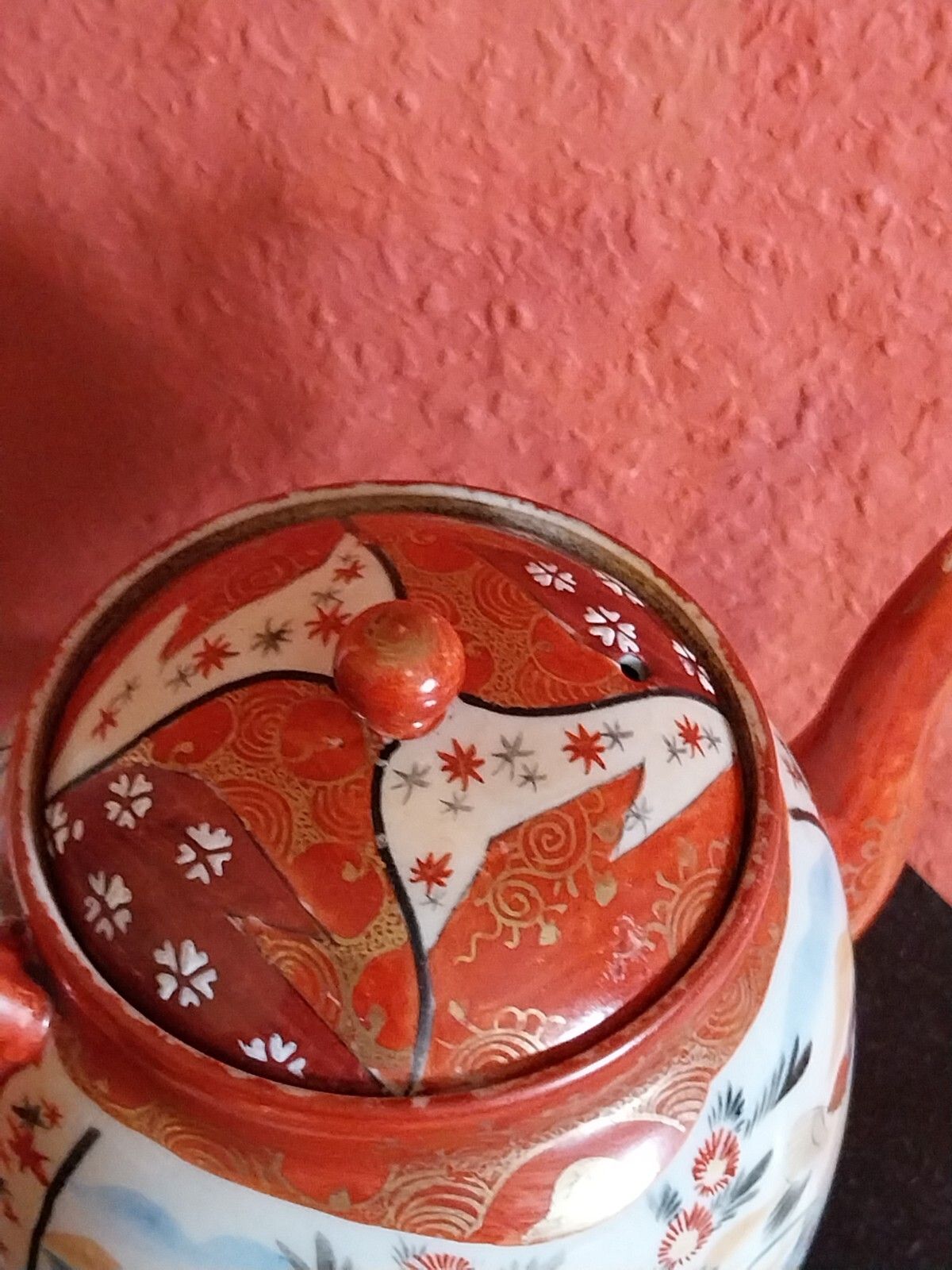 Antique Japanese Kutani Tea Pot With Porcelain Strainer Infuser Rare 19 Century photo 50.0