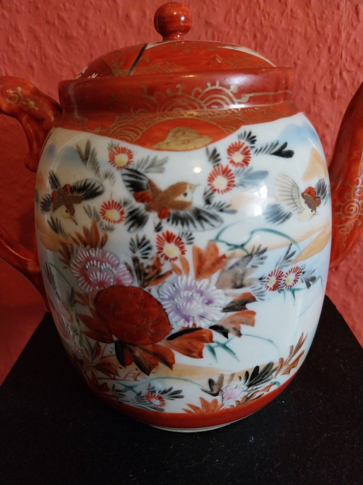 Antique Japanese Kutani Tea Pot With Porcelain Strainer Infuser Rare 19 Century photo vinterior