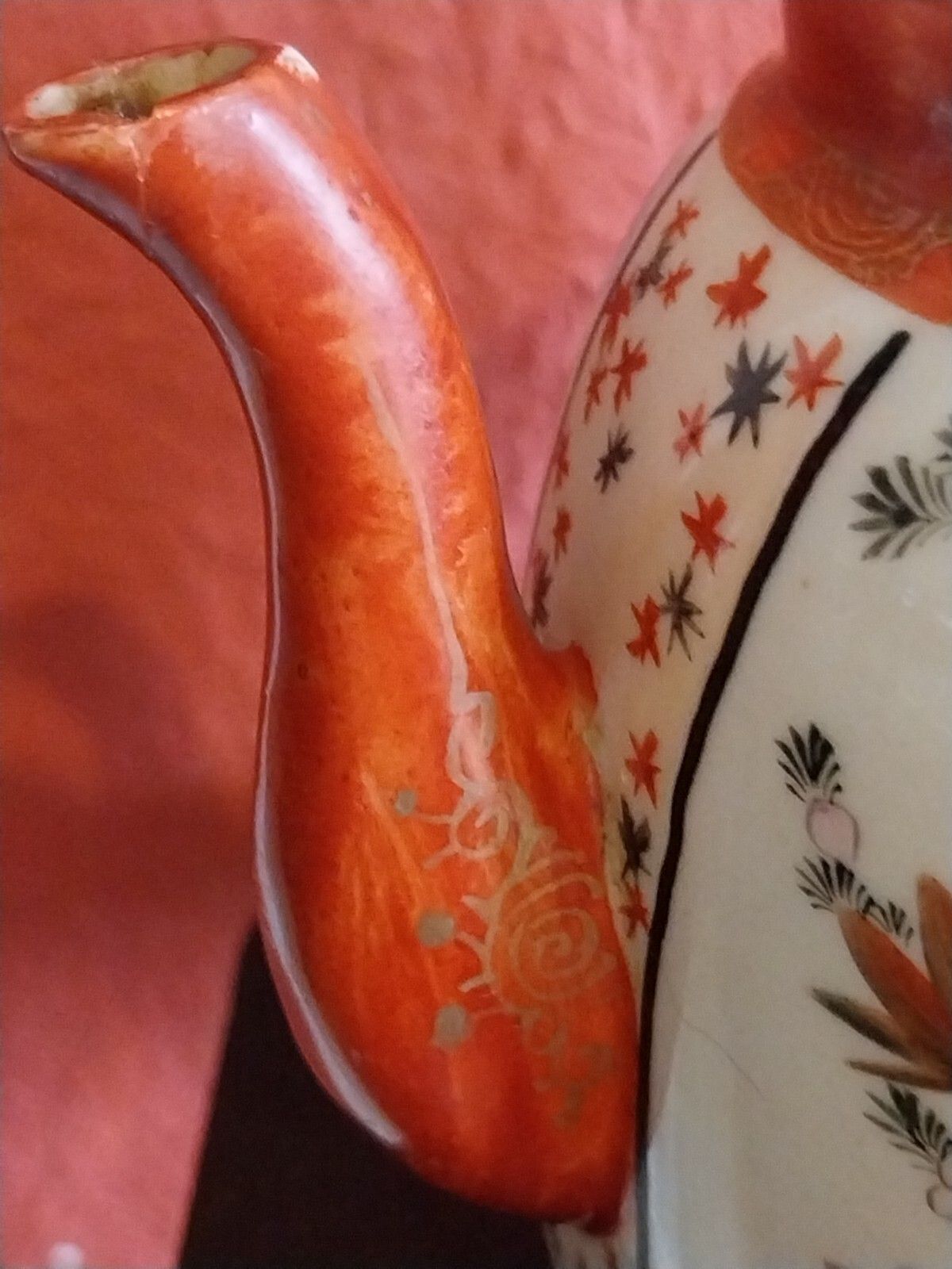 photo furniture Antique Japanese Kutani Tea Pot With Porcelain Strainer Infuser Rare 19 Century