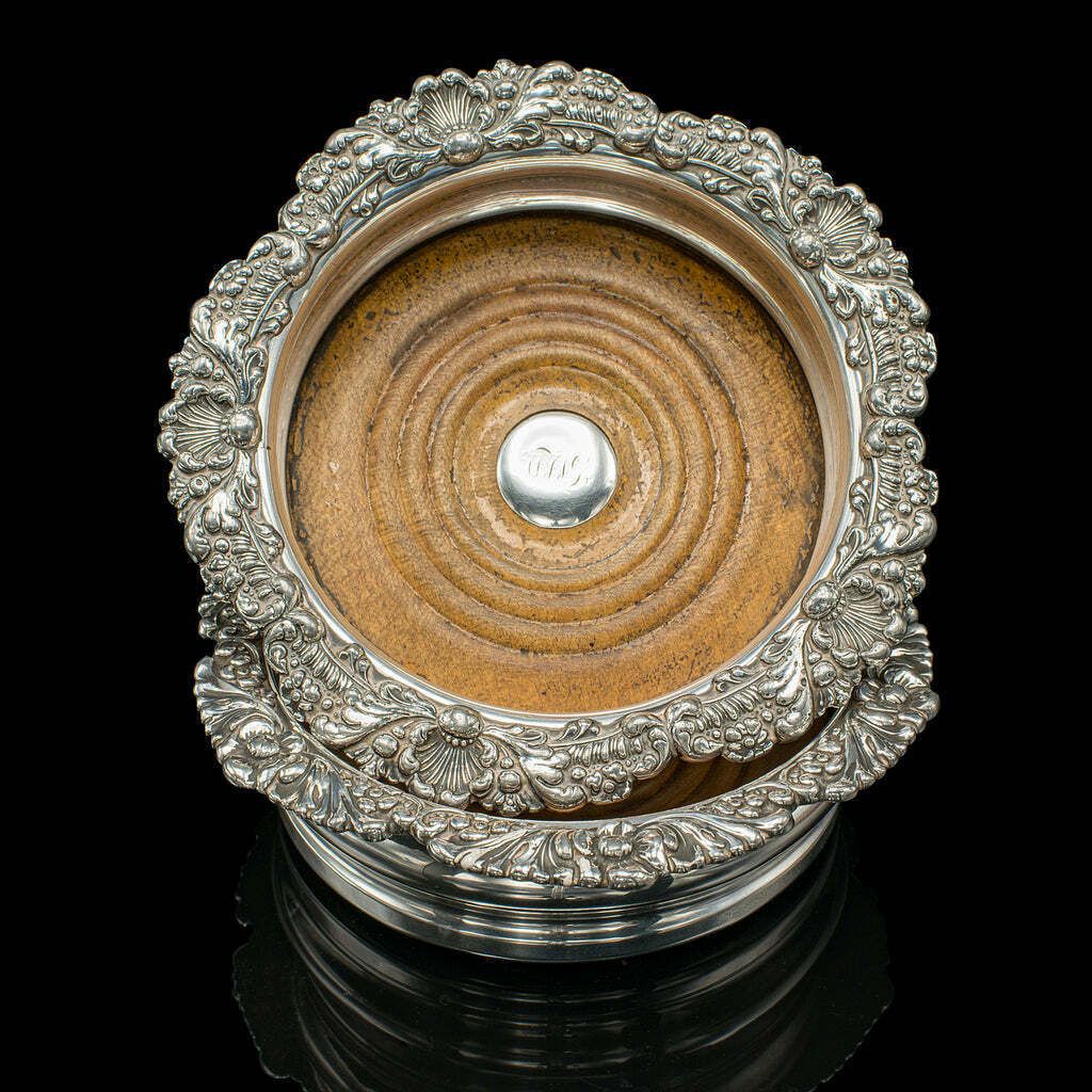 Antique Duo, Magnum Bottle Coasters, English, Champagne, Cork Puller, Edwardian photo for sale