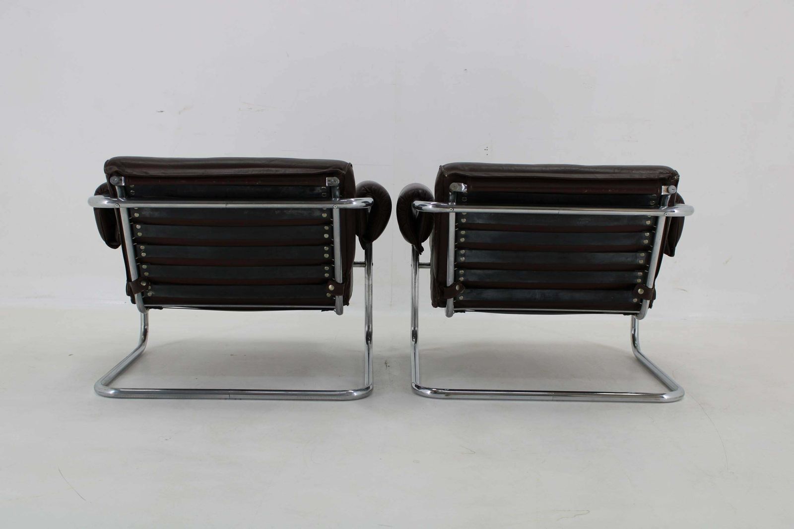 1950s Pair Of Tubular Armchairs In Leather, Czechoslovakia photo buy