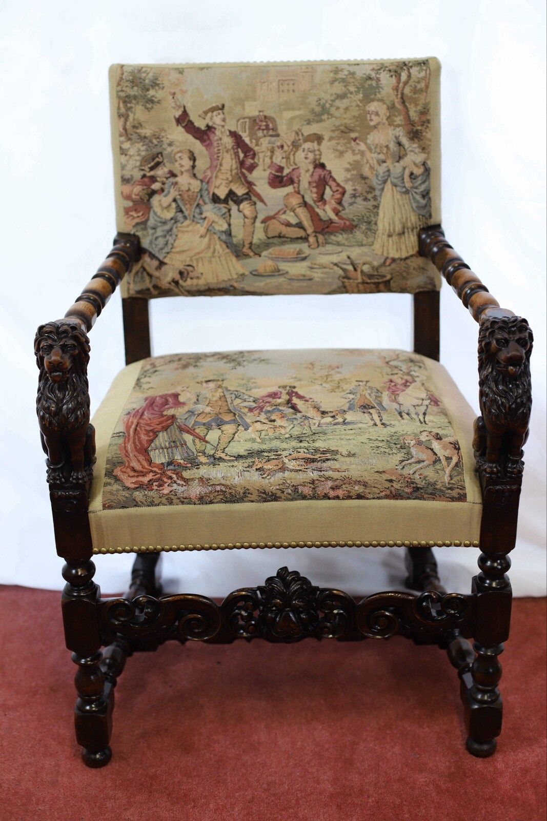 photo furniture Beautiful Set Of Eight Italian Walnut Dining Armchairs In Renaissance Style