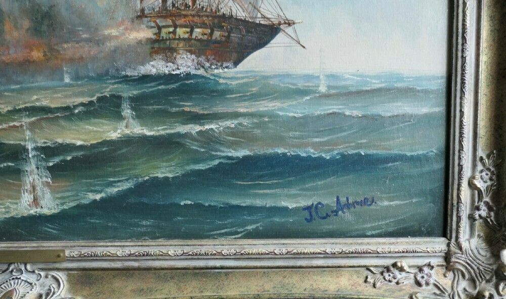Oil On Canvas The Smoke 0f Battle Signed J.C.Ambrose photo buy