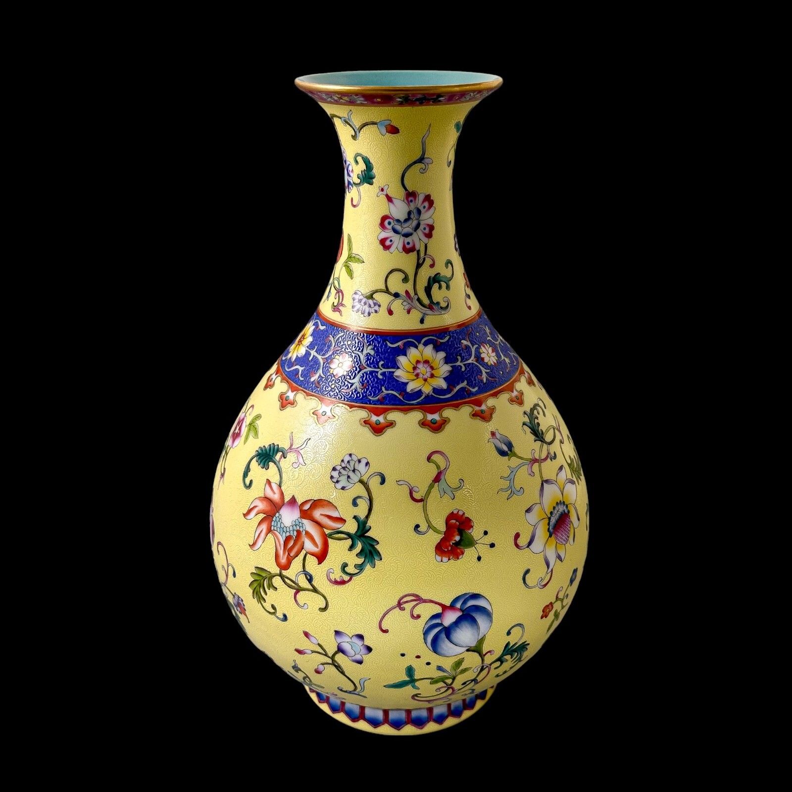 Antique Chinese Guangxu Yellow Ground Yangcai Floral Yuhuchunping Porcelain Vase photo 2400.0