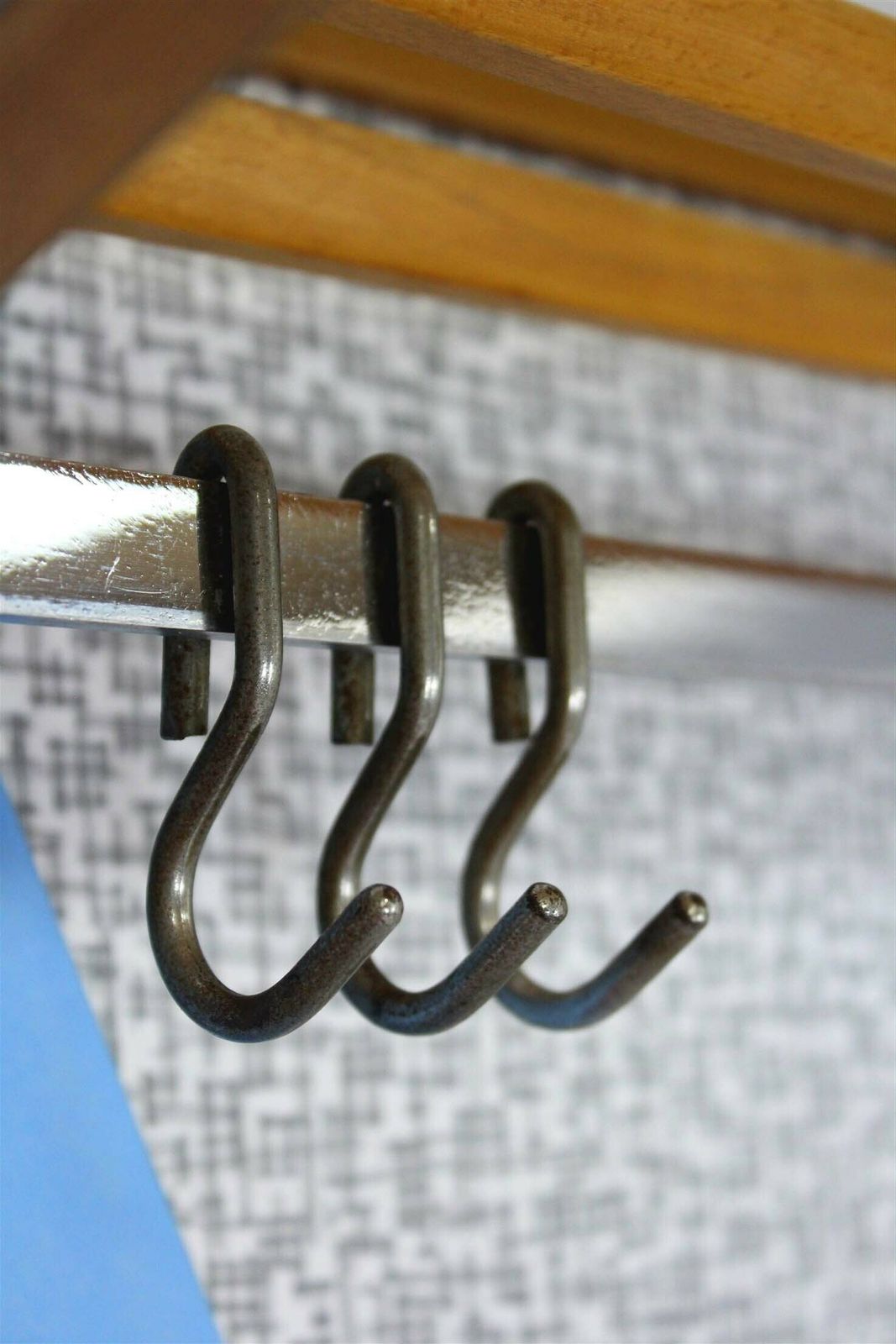 photo buy Restored Vintage Blue & Grey Geometric Coat Rack From Drevokov Blatna, 1972