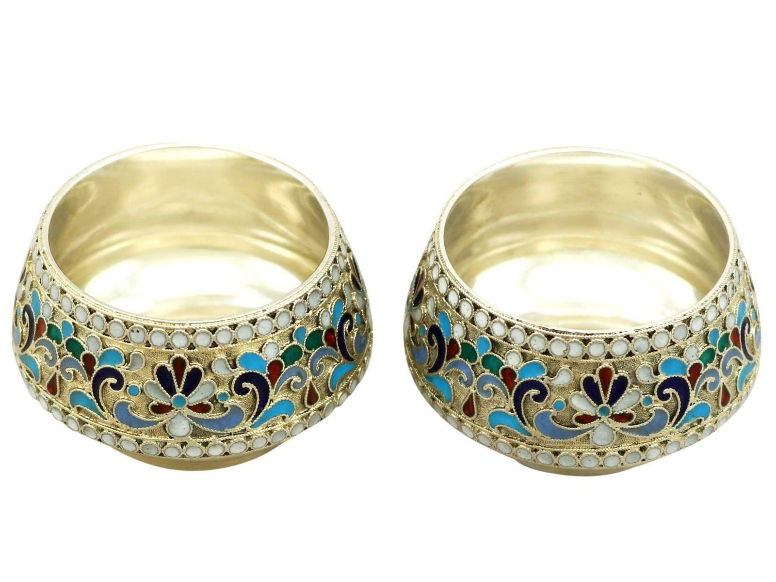 1920s Russian Silver And Polychrome Cloisonné Enamel Salts photo for sale