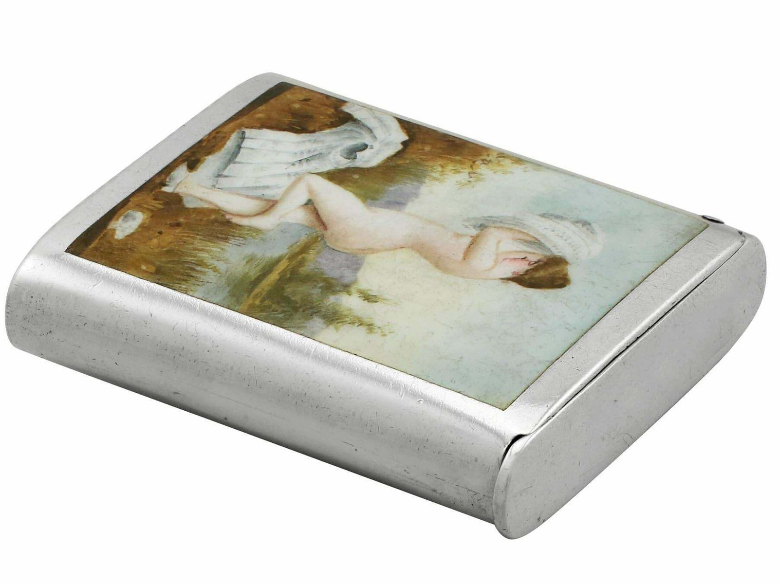 Victorian Sterling Silver And Erotica Enamel Vesta Case photo vinterior