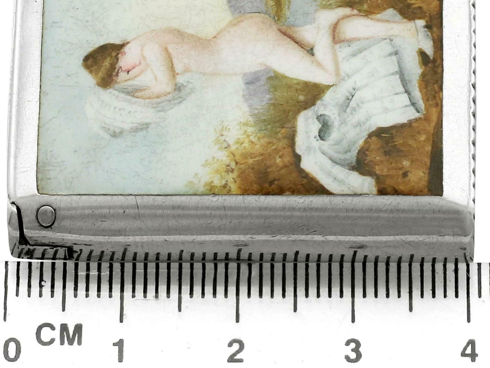 1755.0 Victorian Sterling Silver And Erotica Enamel Vesta Case photo