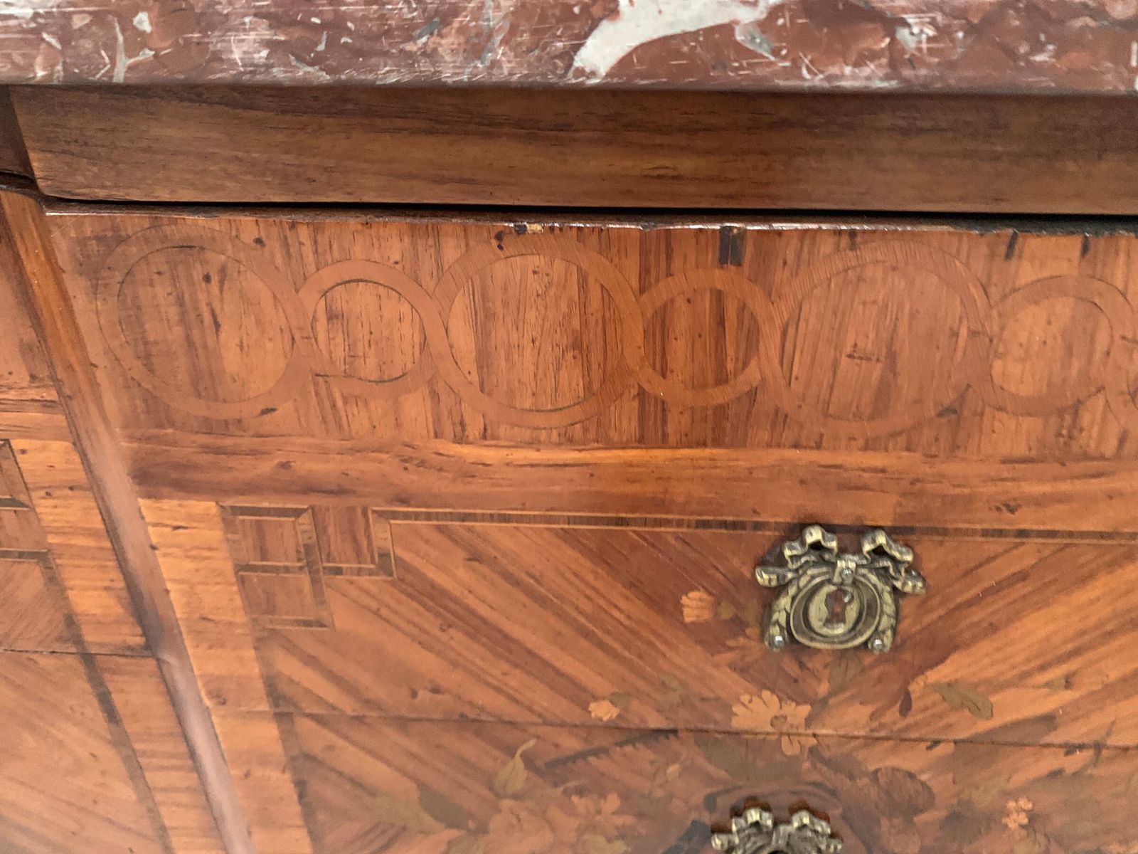 Furniture Louis XVI Chest Of Drawers In Wood Veneer Marquetry, 20th Century photo