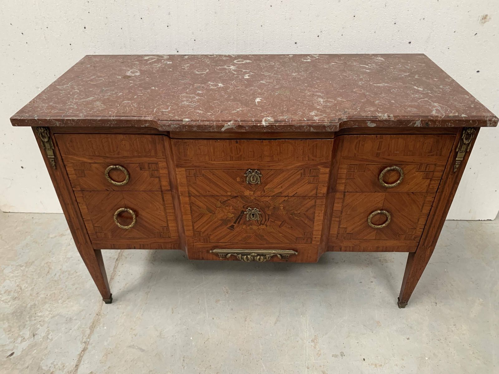photo vintage Louis XVI Chest Of Drawers In Wood Veneer Marquetry, 20th Century