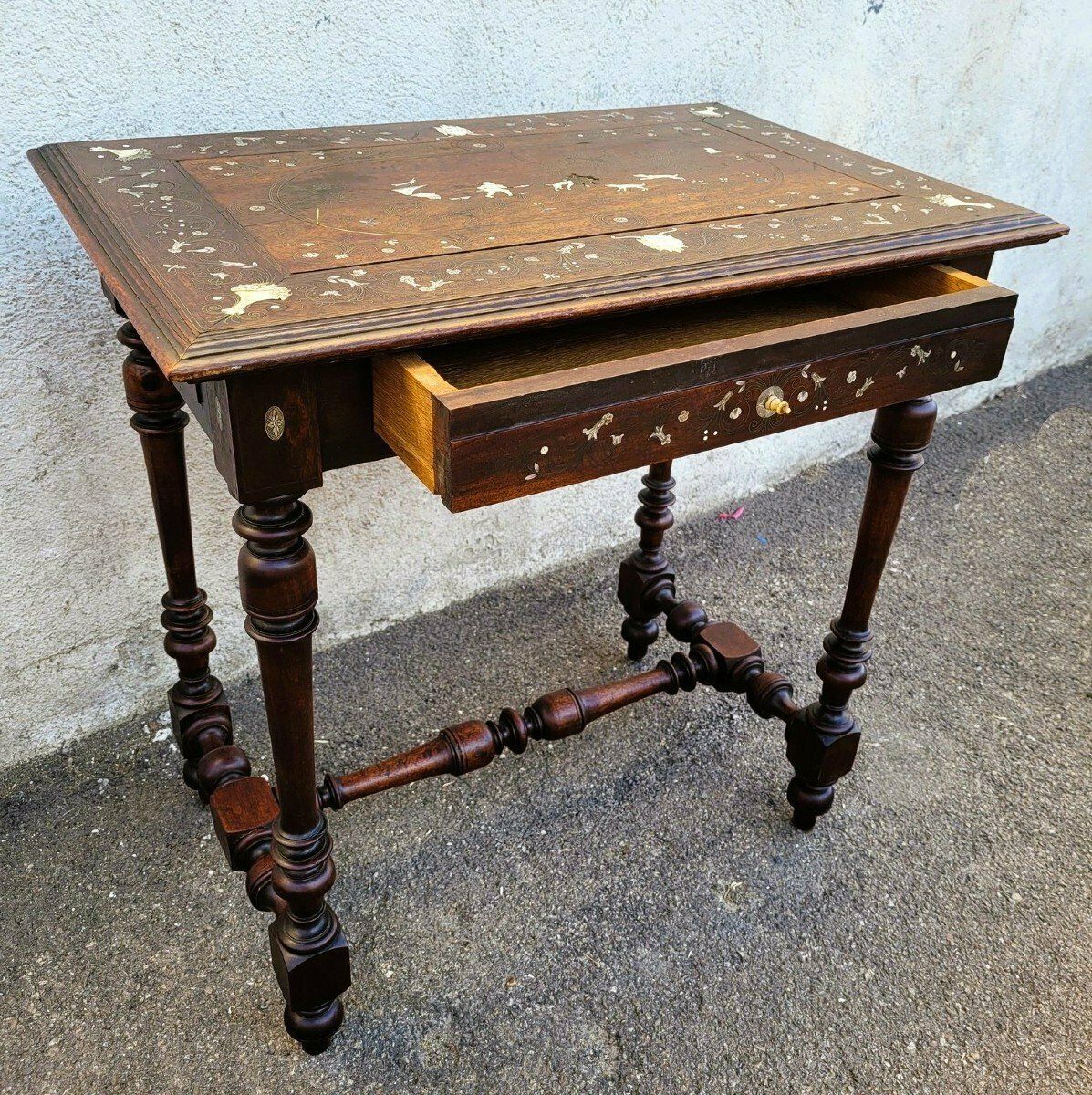 Oak And Walnut Table With Inlays, France 19th Century photo furniture