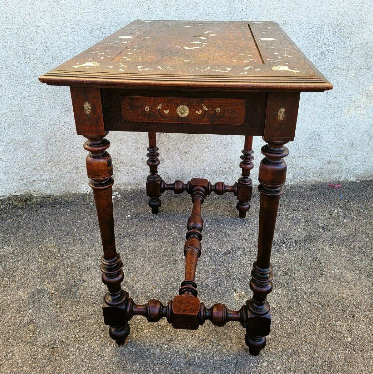 Oak And Walnut Table With Inlays, France 19th Century photo for sale