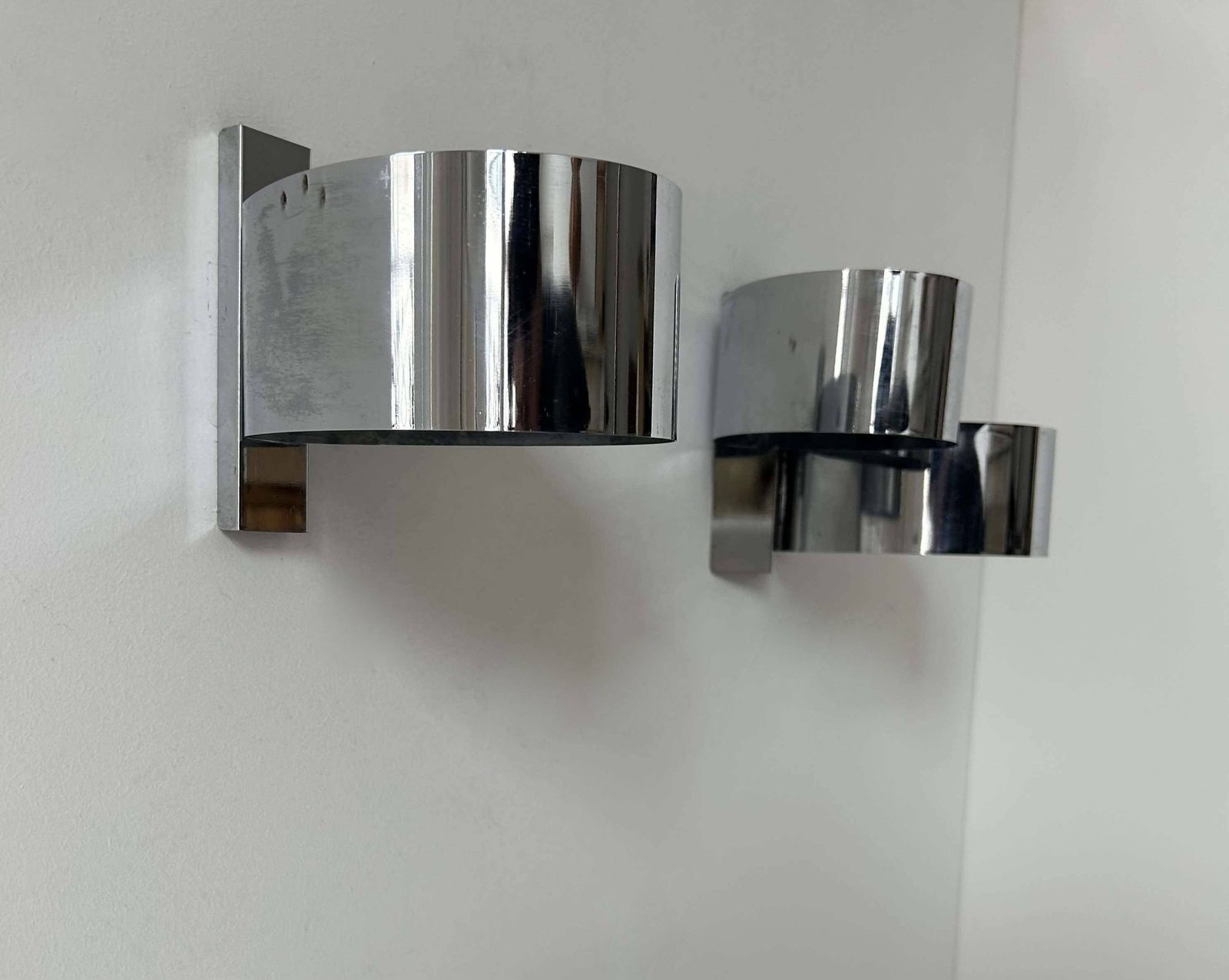 Lighting Pair Of Vintage Wall Lights, Curved Chrome Metal, France 1970 photo