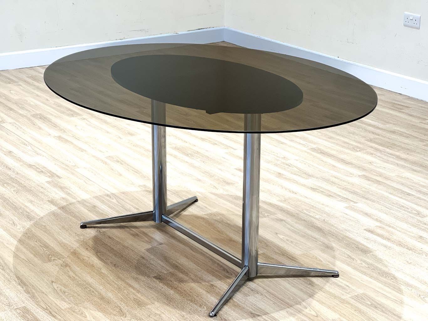Oval Glass Dining Table, 1970s photo vinterior