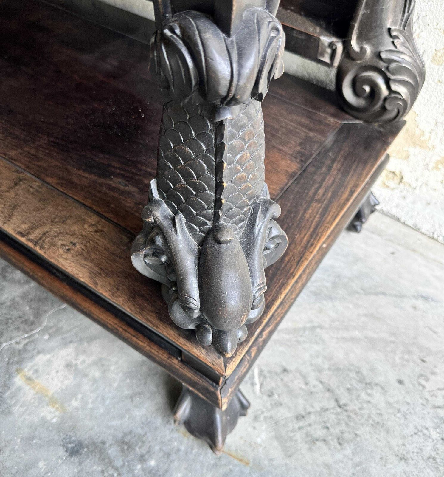Antiek 19e Eeuws Qing Dynastie Handgesneden Console, Ca. 1860, China. photo vintage
