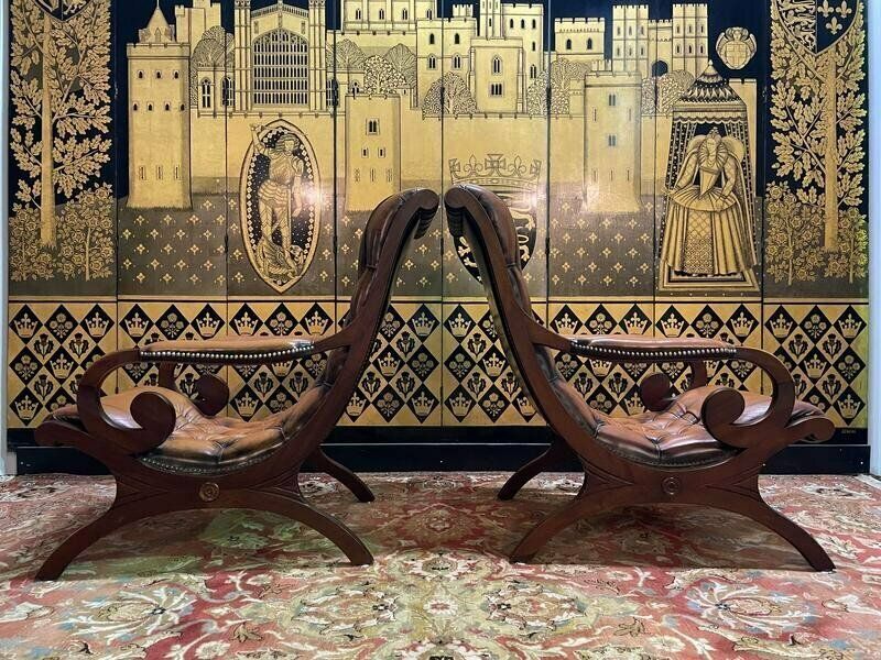 Pair Of English Chesterfield Leather Armchairs photo vinterior