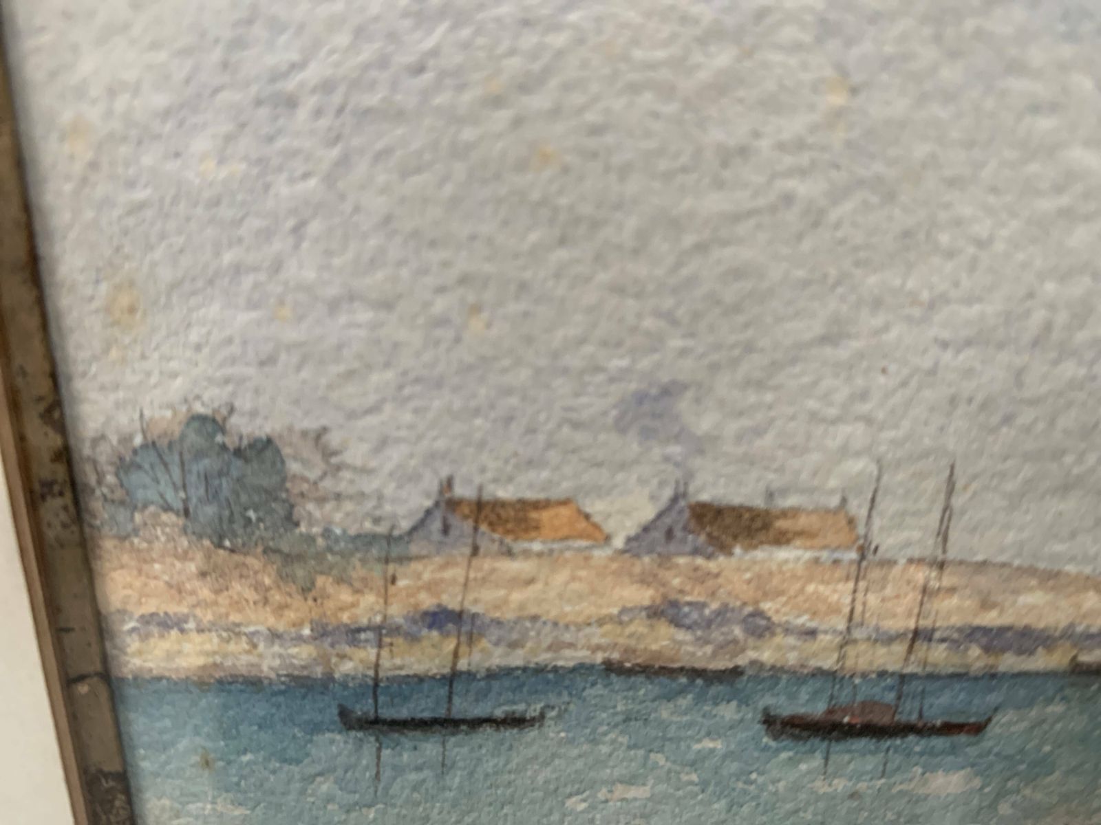 Marine Watercolor "Sailboat At Sea And Stranded On The Beach" 20th Century photo 202.725