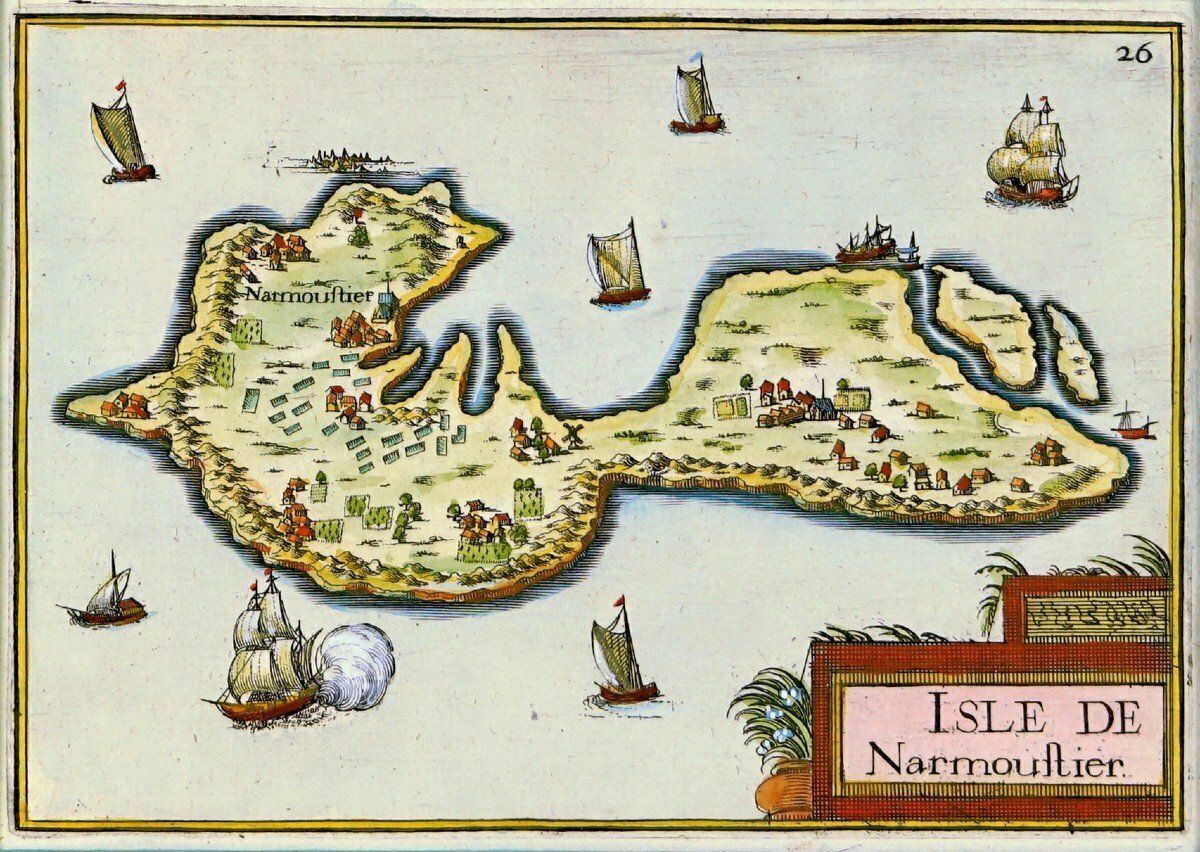 Rare Engraving Of The Isle Of Narmoustier (Island Of Noirmoutier)   Ep. 17th Centuryflag photo for sale