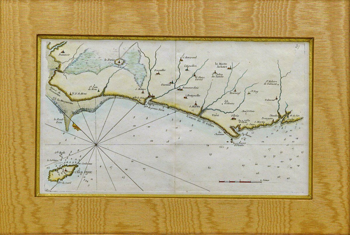 Rare Engraving Of A Marine Chart Of Vendée   No. 27   L'isle D'yeu   Sables D'olonne   18th Century photo Art