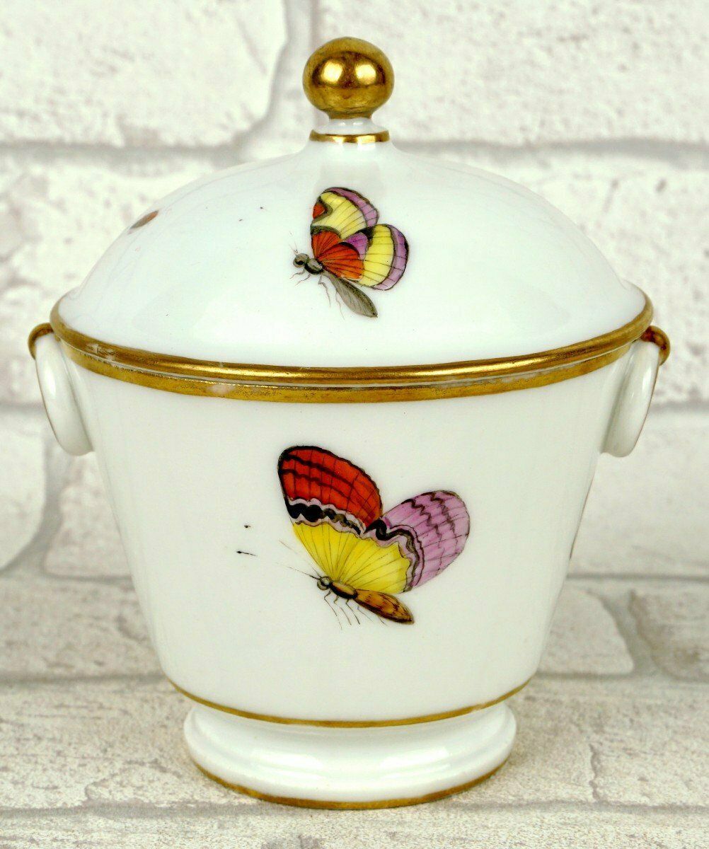 Sugar Bowl (Sugar Pot) And Its Lid In Brussels Porcelain   Louis Crette   Ep. 18th Century photo vintage
