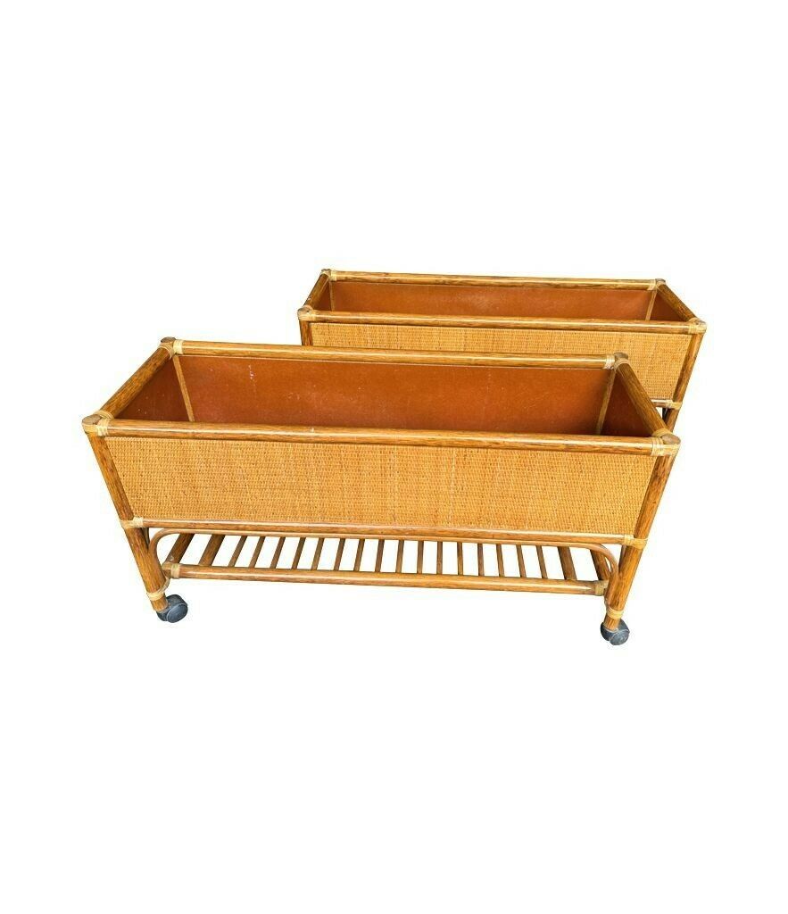A Pair Of Italian 1970s Bamboo And Rattan Planters On Castors photo buy