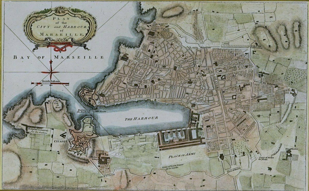 Rare Engraving   Map Of Marseille And Its Suburbs   Mid 18th Century photo for sale