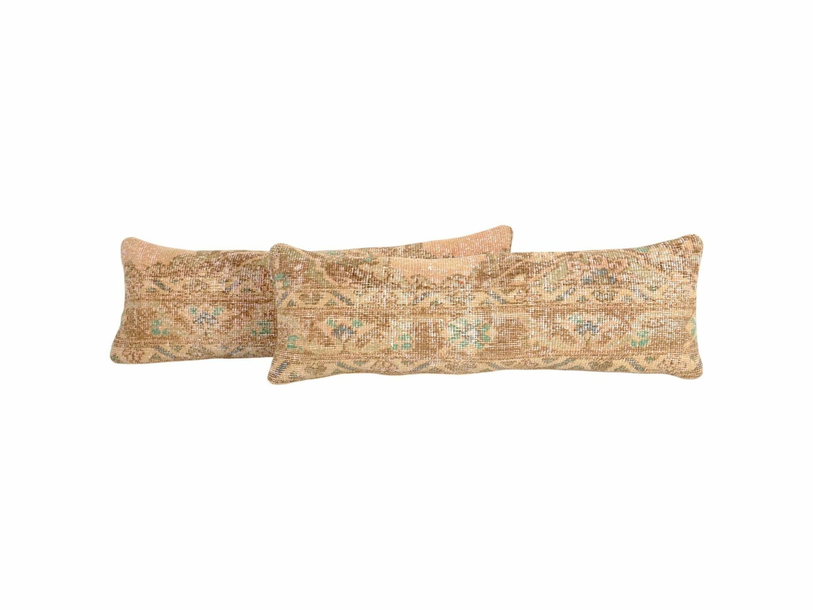 Set Of Two Turkish Oushak Bedding Pillow Cover, Matching Boho Woven Rug Pillow Cover, Pair Faded Wool Carpet Lumbar