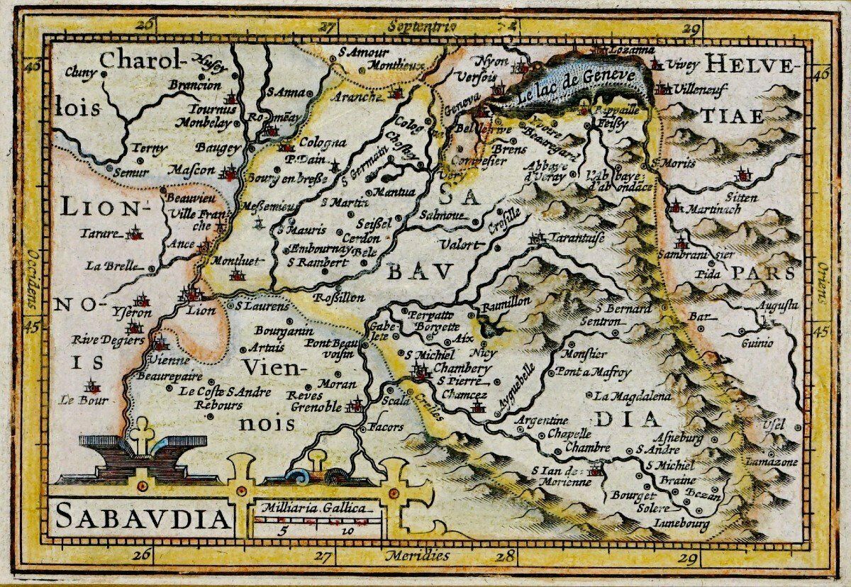 Engraving   Rare Map Of Savoy "Sabaudia"   Ep. Early 17th Century photo for sale