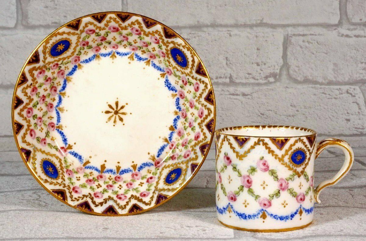 Cup And Saucer (4th Size) In Soft Porcelain From Sevres   18th Century   Louis XVI photo vintage