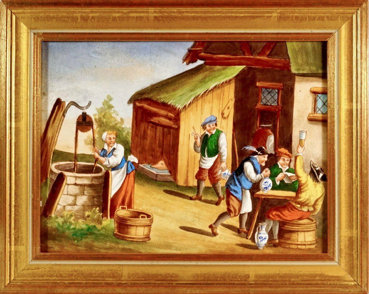 Porcelain Plaque After Teniers   19th Century photo furniture