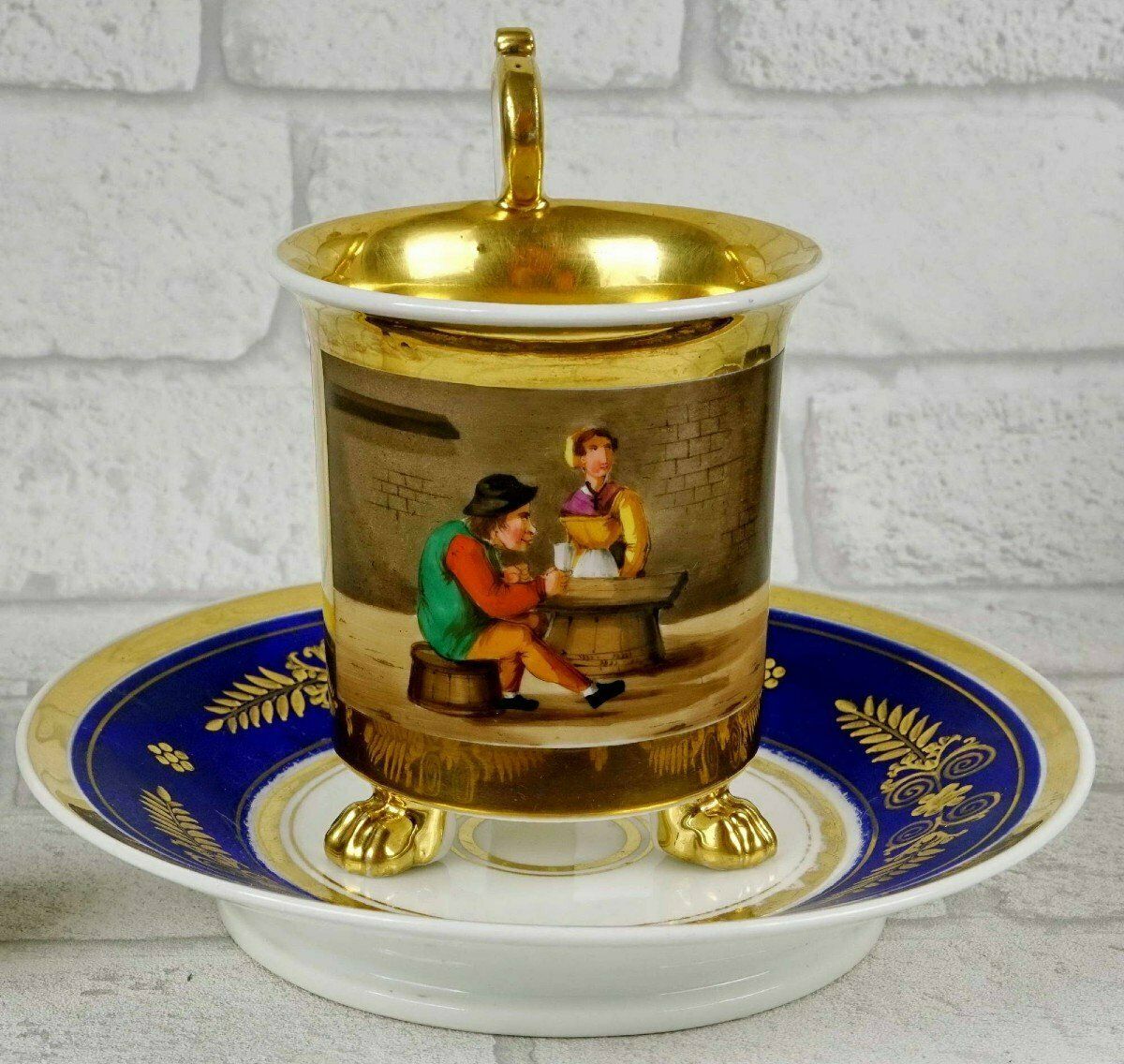 Large Tripod Chocolate Cup And Saucer In Paris Porcelain   Early 19th Century photo furniture
