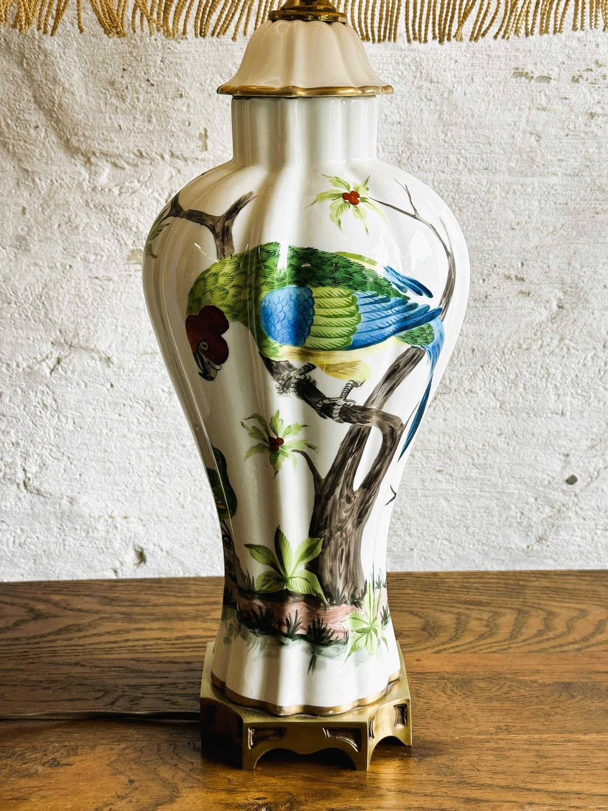 Porcelaine De Paris With Exotic Birds Porcelain Table Lamp, 1950s. photo 427.0