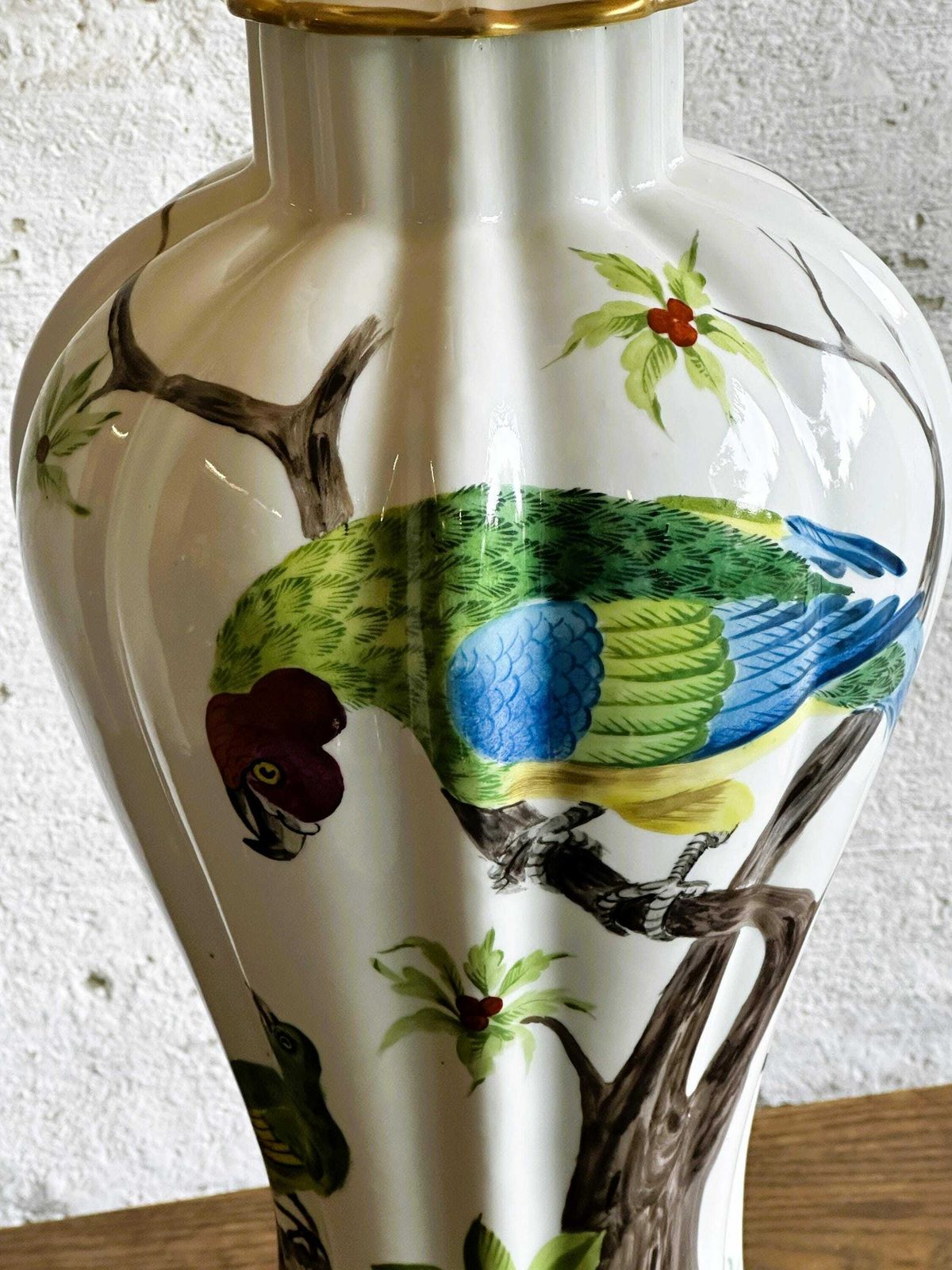 Porcelaine De Paris With Exotic Birds Porcelain Table Lamp, 1950s. photo buy