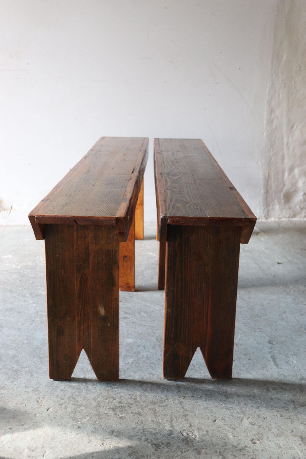Matching Pair Of French Pine Refectory Benches photo vintage