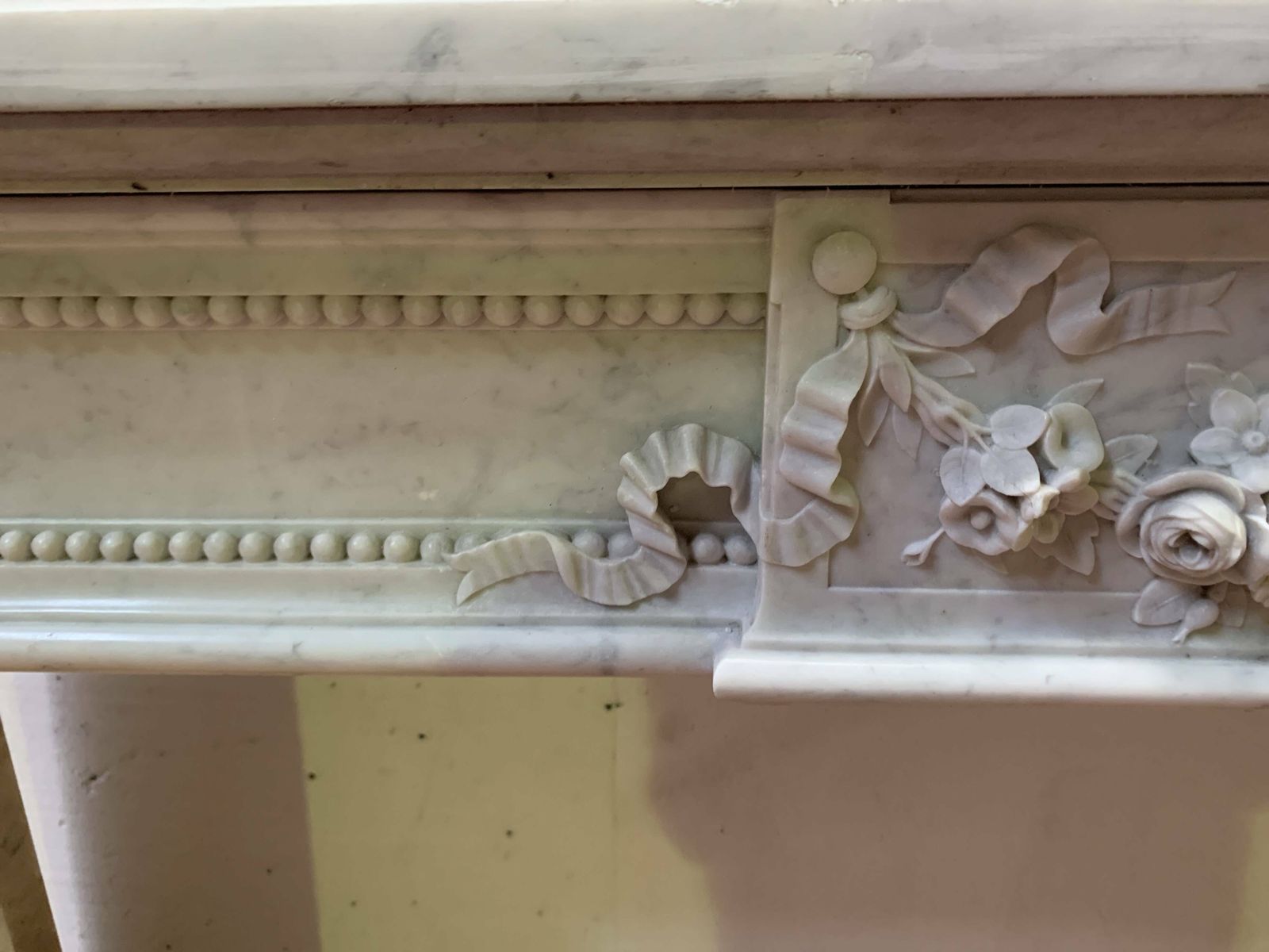 photo buy Louis XVI Style Fireplace In White Carrara Marble, 19th Century