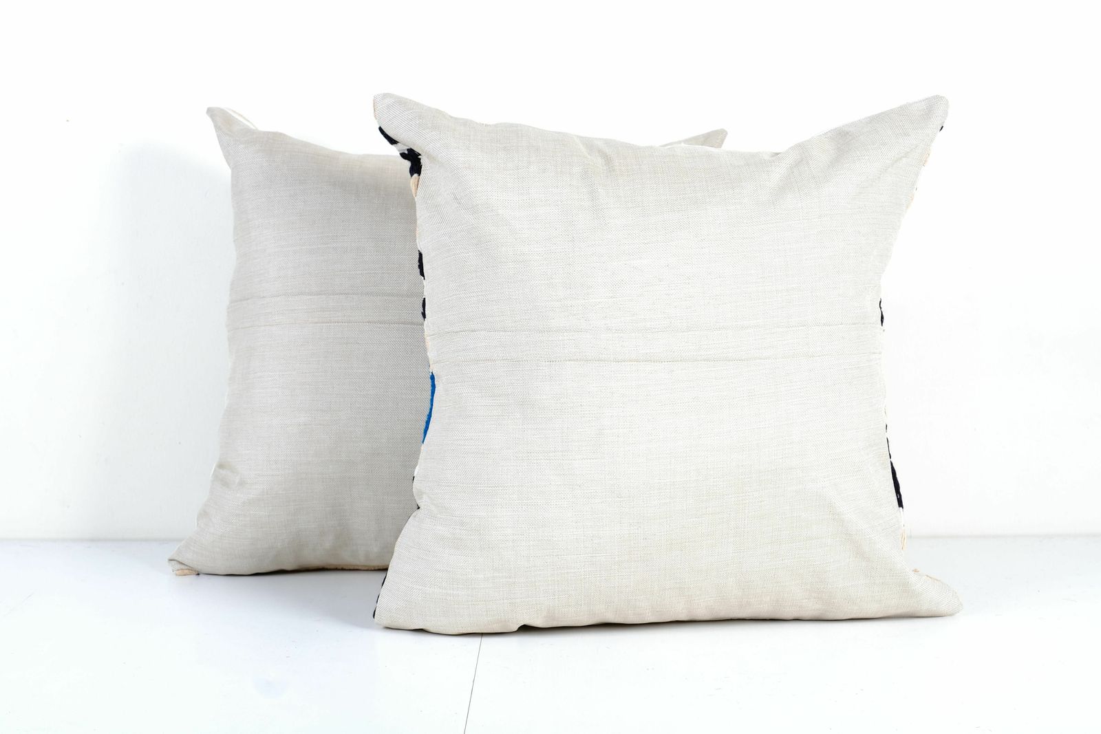 Uzbek Faded Black Suzani Cushion Cover, Set Of Two Cream Suzani Pillow Case Made From A 19th Century Textile photo 160.0